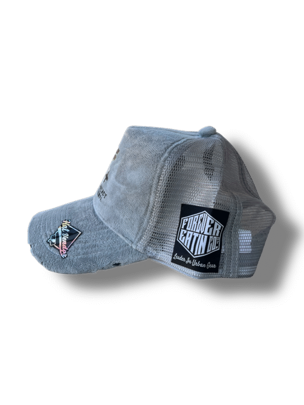 " World Currency" Velvet Distressed Trucker Hat - Image 2
